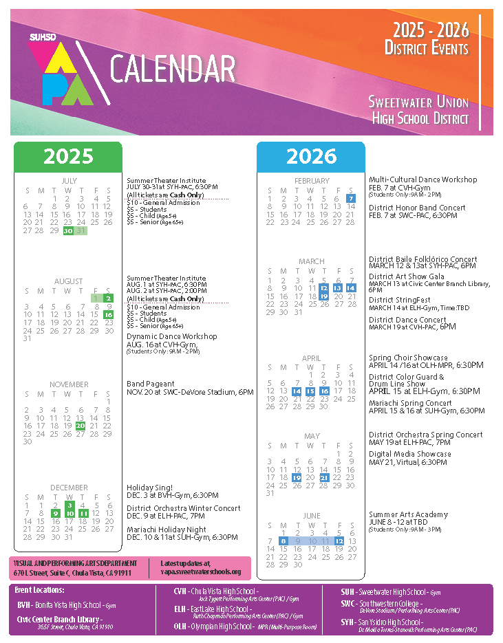 VAPA Events Calendar for 2025 - 2026